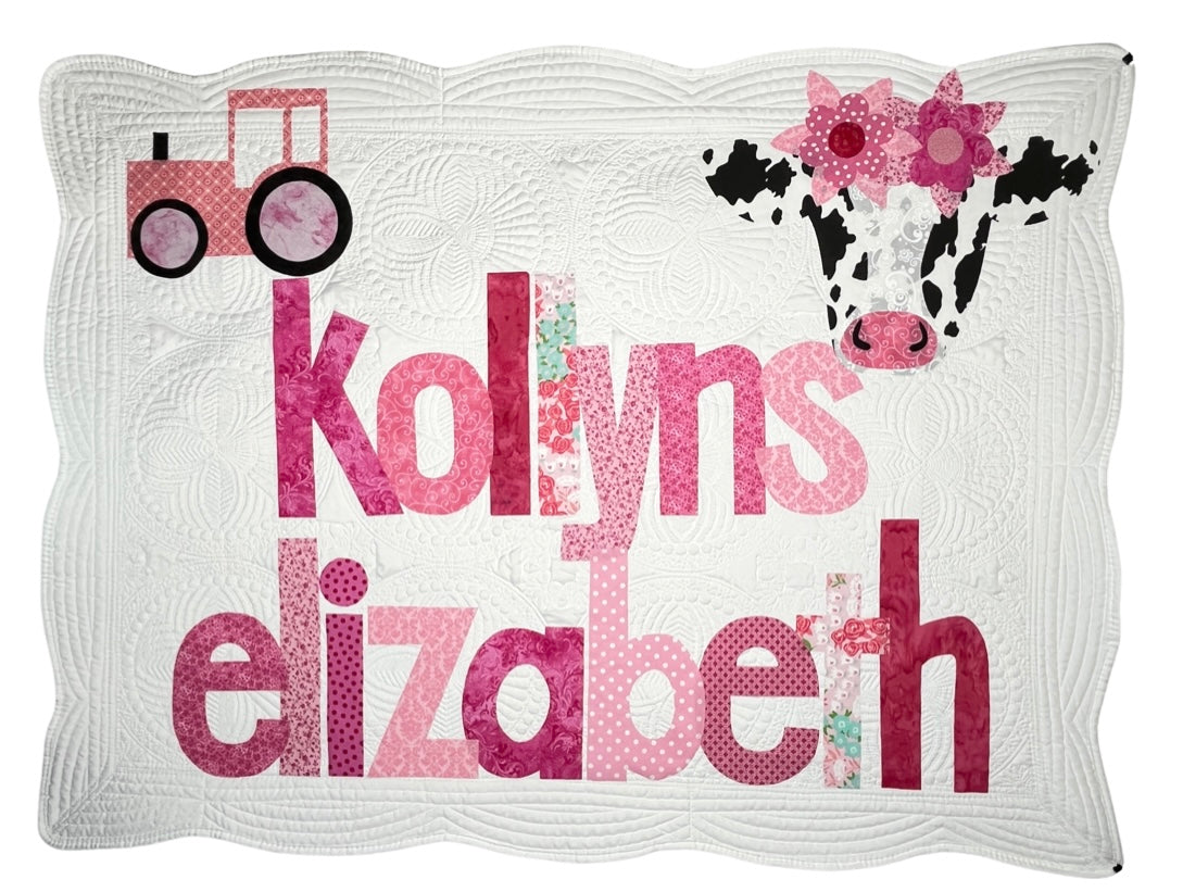 Cow and Tractor Personalized Baby Quilt